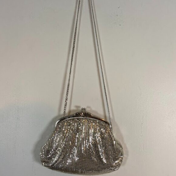 Vintage Mesh Silver Women's Evening Bag Shoulder Purse Small - Picture 2 of 6